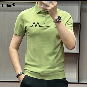Vasaras Vīriešu Apģērbu Gadījuma tīrtoņa Krāsu Polo-Kakla Pogu Krekli Uzņēmuma Birojā Modes Slim Īsām Piedurknēm T-krekls Vīriešiem