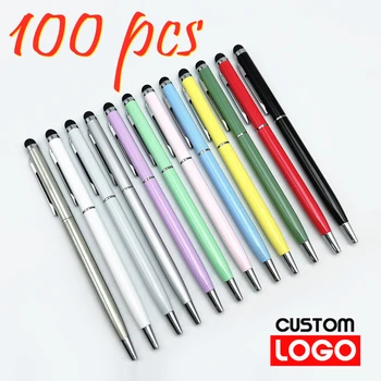 100 Gab. 13-Metāla krāsas 2-in-1 Stylus Universālā Lodīšu Pildspalvu Pasūtījuma Logo Teksta Gravēšana Birojs Skolas Reklāmas Pildspalvas Vairumtirdzniecība