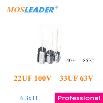 Mosleader 1000pcs 6.3*11 2.2 UF 400V 22UF 100V 33UF 63V 6.3x11 Caur Caurumu Alumīnija elektrolītisko kondensatoru -40 ＋85℃ DIP Ķīniešu