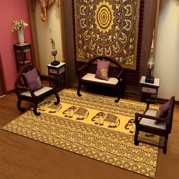 Taizemes Stila Luksusa Dzeltena Paklāji par Dzīves Telpu Dekorēšana Guļamistaba Retro Istabas Interjeru Lielu Platību Paklājus Non-slip Mazgājams Grīdas Paklājs