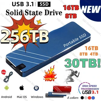 100% Oriģināls Portatīvo 4TB 8TB SSD Tipa C/USB3.1 Ārējā Mobilo Cietvielu Disks ātrgaitas Cietais Disks 16TB Klēpjdatoru disco duro