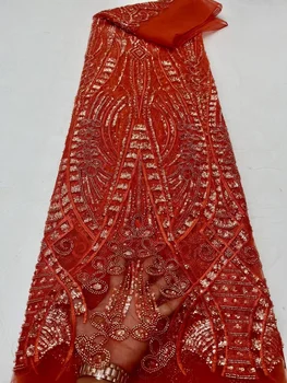 Jaunākais Luksusa Krelles Mežģīnes Augstas Kvalitātes Āfrikas Līgavainis Sequin Mežģīnes Auduma, Roku Darbs Mežģīnes Kleitu Audums Kāzu Līgavas Mežģīņu Auduma