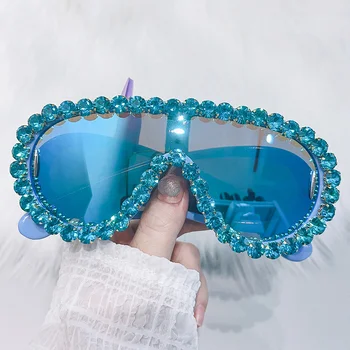 Saulesbrilles Hippe Viengabala Steampunk Modes Y2k Luksusa Āra Liels Rāmis Karstā Diamond-Studded Streetwear Estētiskiem Zīmolu Brilles