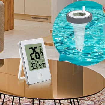 Digitālā Bezvadu Peldošs Baseins Termometrs ar Laika Pulksteni Iekštelpu/Āra Baseins Vannas Ūdens Spa Akvāriji Tālvadības Ievērot