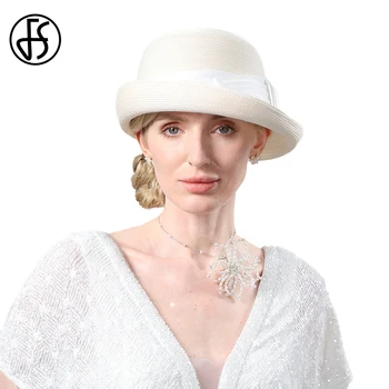 FS Dāmas Bēša Britu Cepures Sievietēm, Elegants Ikdienas Āra saulessarga Klp Kāzu Baznīcas Fedoras Ar Bowknot 2023 Vasaras