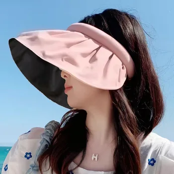 Korejas Lielā Malām Saules Cepures Melnās Sievietes Līme Sauļošanās, Saules Aizsardzības Caps Reizes Portatīvo Matu Stīpas Sieviešu Cepures Cepures