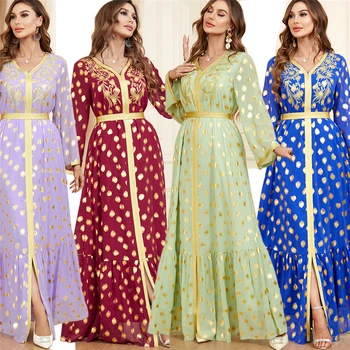 Eid Jaunu Modes Izšūti Drukāt Maxi Kleita Sievietēm Musulmaņu Abaya Marokas Kaftan Dubaija Turcija Līča Jalabiya Islāma Apģērbi
