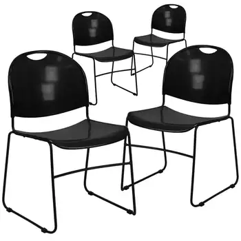 4 HERCULES Sērijas 880 . Jauda Black Ultra-Kompaktās Kaudze Krēsls ar Melnu Pulvera Pārklājumu Rāmis