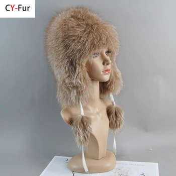 Jaunā Dāma, Pūkains Wholeskin Nekustamā Fox Kažokādas Bomber Cepures Krievijas Sieviešu Grezns 100% Dabīgas Lapsas Kažokādas Cepurīte Ziemas Biezu Kažokādas Cepure