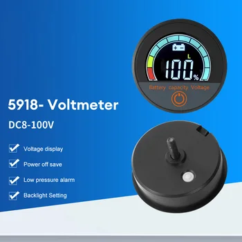 DC7-100V Apaļu Ciparu Voltmetrs Ūdensizturīgu Akumulatora Monitors Sprieguma Mērītājs, Temperatūras Testeri, Akumulatora Līmeņa Indikators