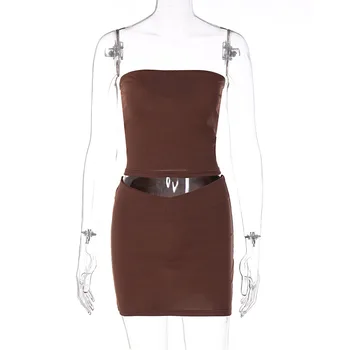 2023 Jaunu Vasaras Modes Gadījuma Slash Kakla Mini Kleita Komplekti 2 Gabali Cietā Strapless Slim Crop Topi Īsi Svārki Uzvalki Streetwear