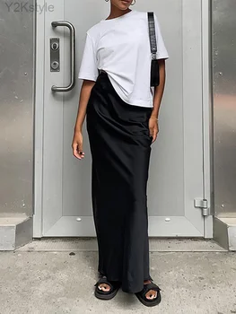 Modes Satin Black Ilgi Svārki Sievietēm Y2K Pavasara Augsts Viduklis, Gūžas Pakete Svārki Sieviešu 2023 Jaunu Gadījuma Brīvs Svārki, Streetwear