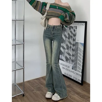 Uzliesmojums Džinsi Sievietēm Izdilis Augsta Vidukļa Estētisko Y2k Apģērbu, Džinsa Bikses Vintage Mazgātas Retro Korejas Modes Street Jaunas