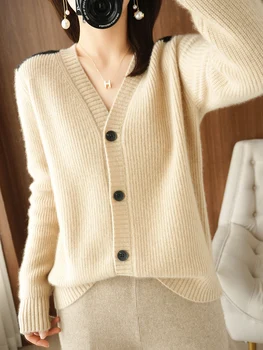 Jauno Modes Rudenī, Ziemā V-veida kakla Jaciņa Sievietēm, 100% Merino Vilnas Softy Gadījuma Trikotāžas Džemperis Sieviešu Kašmira Apģērbi Topi