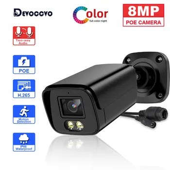 4K Pilnu Krāsu Nakts Redzamības POE CCTV Videonovērošanas Kameras Āra Bullet Drošības 8MP Cam divvirzienu Audio POE IP Kameras H. 265