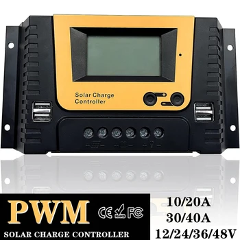 PWM Saules Uzlādes Kontrolieris 10A20A30A40A par 12/24/36/48v Litija Baterija, Saules Panelis, Regulators ar Izgaismotu Displeju Temperatūra