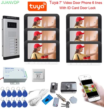 Tuya 7Inches Wifi Monitors Mājas Domofons ar Rfid Piekļuves Kontrole Bloķēšanas Zvanu, 6 Pogas Video Durvju Tālruni 6 Pozīcijas Dzīvokļi