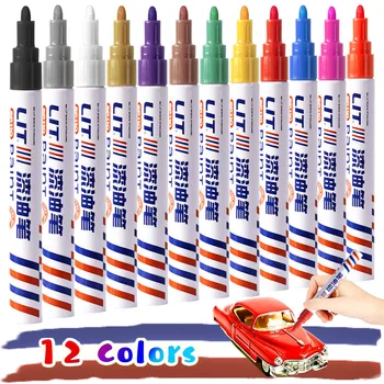 12-color Krāsas Pildspalvu Bērnu Stikla, Metāla DIY Grafiti Pildspalvu, Ūdensizturīgu Multi-funkcionālo Auto Touch-up Krāsas Riepu Radošo Suka
