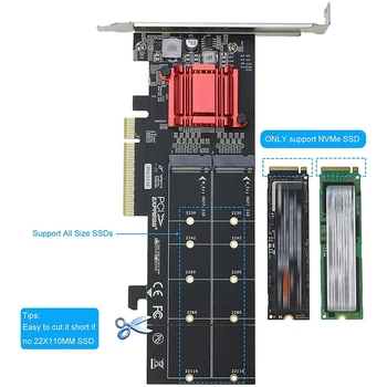 Dual NVMe PCIe Adapteris,M. 2 NVMe SSD diska PCI-E 3.1 X8/X16 Kartes Atbalsts M. 2 M Taustiņš) NVMe SSD 22110/2280/2260/2242