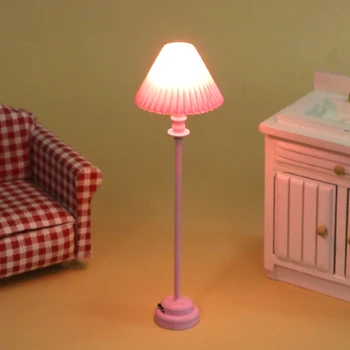 1:12 leļļu Namiņš Miniatūras Rozā LED Lampas Grīdas Lampas Stāv Lampa Galda Lampa Modelis Lelle Māja Dekors Rotaļlietas Lelle Māja Piederumi Jaunas