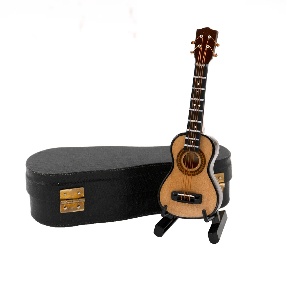 1gb Koka Miniatūra havajiešu ģitāra Modelis Mūzikas Instrumentu for1/12 Dollhouse1/6 1/10 Rīcības attēls Apdare Dāvanu Kolekcija
