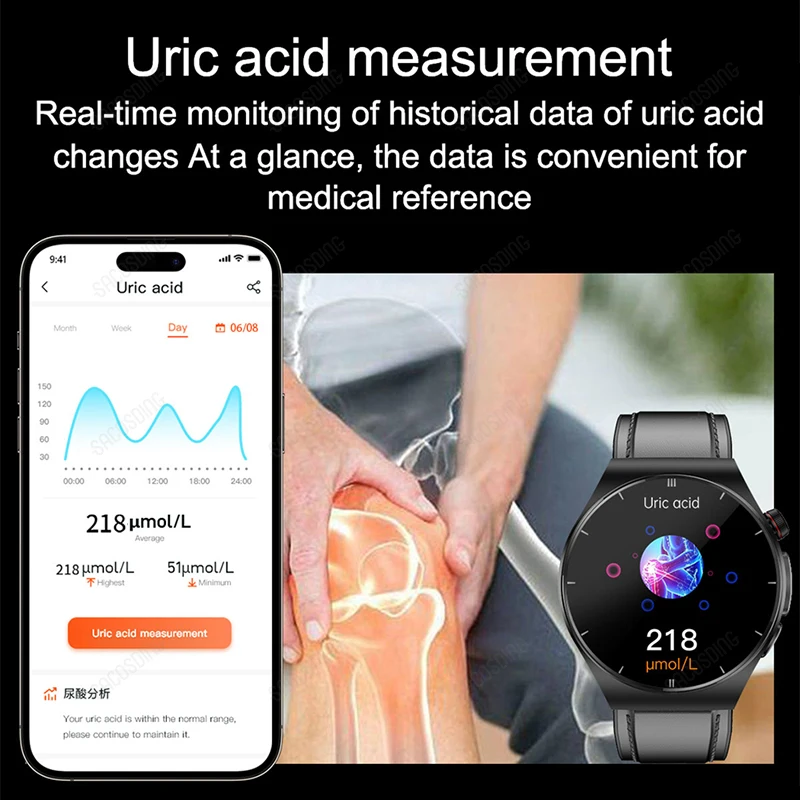 2023New Neinvazīva Asins Cukura Smart Watch Veselības Asins Lipīdu urīnskābes Monitora EKG+PPG Pulksteņi Smart Bluetooth Zvanu Smartwatch