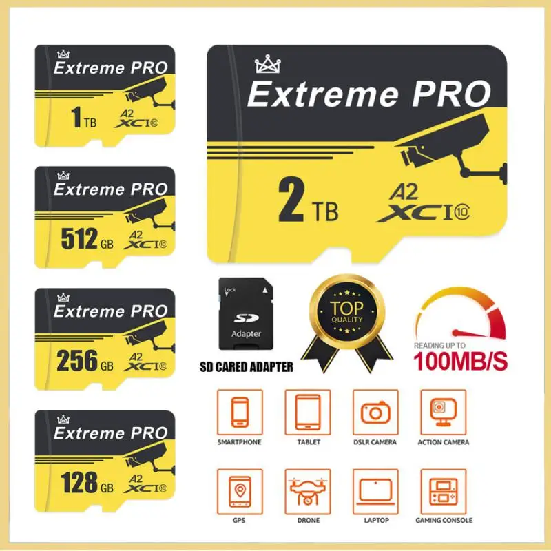 2TB Micro TF SD atmiņas, 1 TB 512 GB un 256 gb 128GB Class 10 atmiņas karte Sd Kartes 100% Oriģināls Atmiņas Kartes A2 Ultra 100Mb/s Sd Atmiņas Karti Viedtālrunis