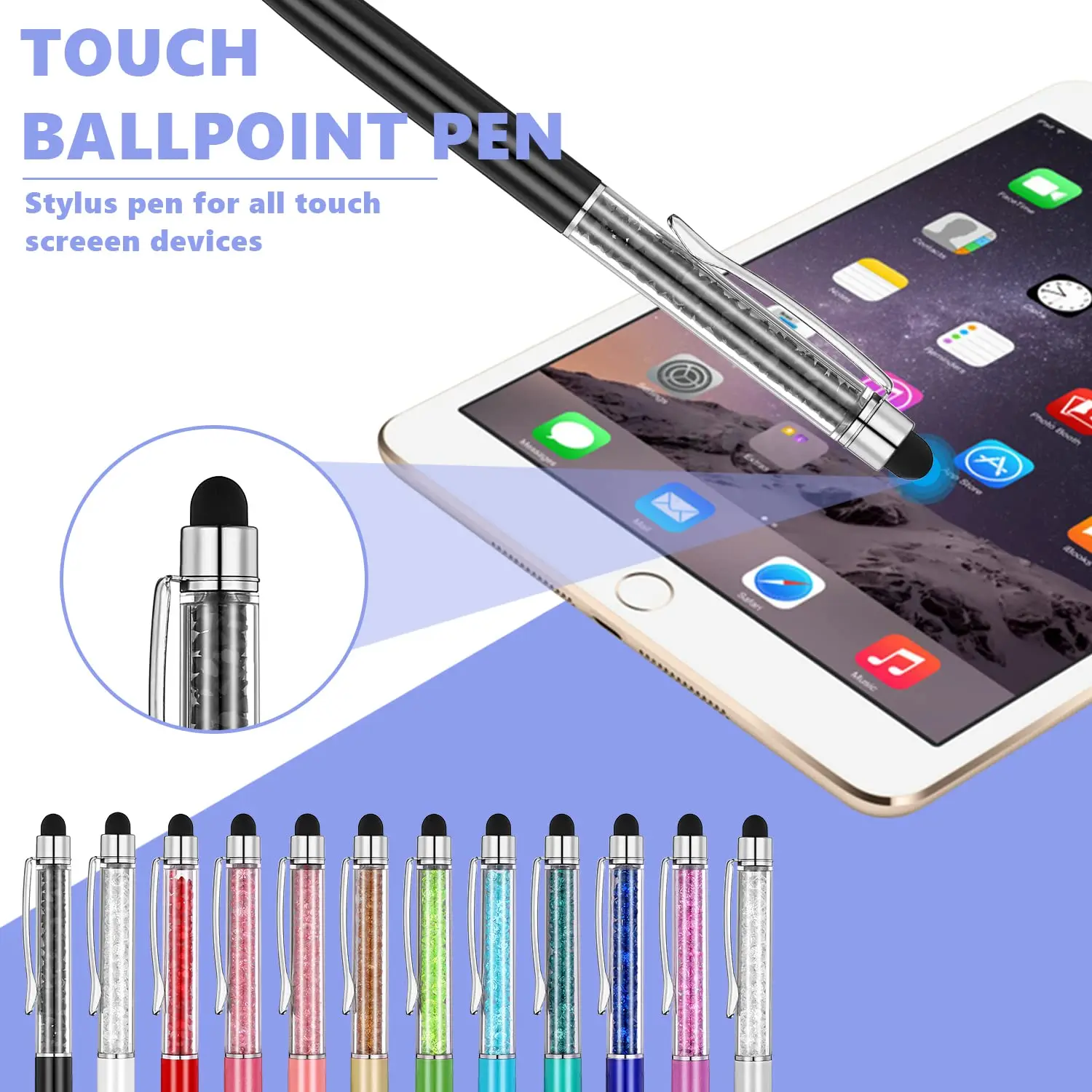 36pcs/daudz Bling 2 in 1 Krāsains Kristāla Capacitive Touch Stylus Lodīšu Pildspalva iPad, iPhone, Samsung Android tālrunis