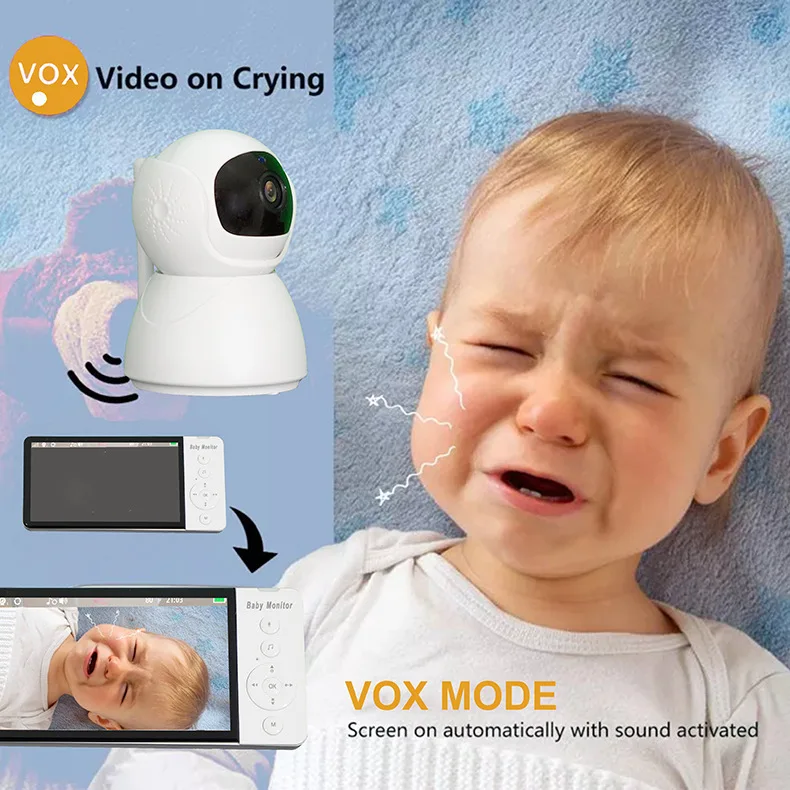 Baby Monitors 5.0 Collu Bezvadu Video Nav WiFi Nav APP Lejupielāde IPS Ekrāns ar Auklīti PTZ Kamera 2-way Audio VOX aijā, žūžū ABM700