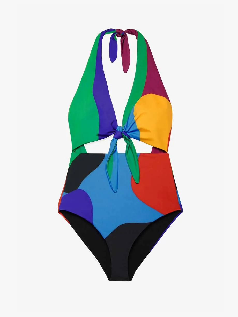 Colorblock Drukāt Pludmales Tērpiem Atklātu Atpakaļ Peldkostīmu 2023 Sieviešu Peldkostīmi Vasarā Karājas Kakla Siksnas Peldkostīmu Sexy / Jauns