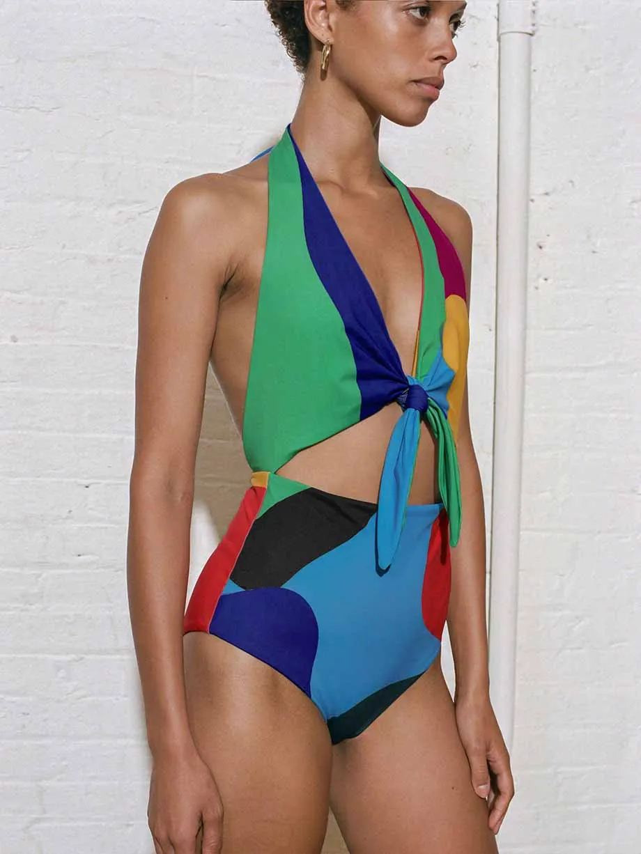 Colorblock Drukāt Pludmales Tērpiem Atklātu Atpakaļ Peldkostīmu 2023 Sieviešu Peldkostīmi Vasarā Karājas Kakla Siksnas Peldkostīmu Sexy / Jauns