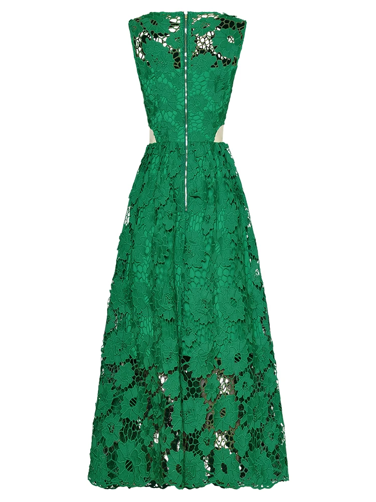 Dizainers Vasaras Dobi Izšuvumi Mežģīņu Kleitas, Sievietēm, Puse Zaļā Vestidos 2023 bez Piedurknēm Midi Svētku Drēbes Femme XXL