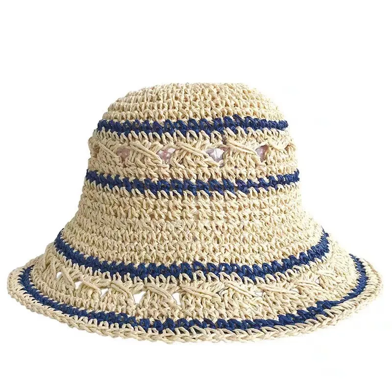 Handwoven ziedu salmu hatUV izturīgs saulessargs hatwomen ir retro beach vasaras salokāms saules liela malām cepure