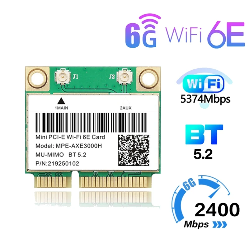 MPK-AXE3000H WiFi Karte+Dual Antenu WiFi 6E 2400Mbps Mini PCI-E, BT 5.3 802.11 AX 2.4 G/5.G/6Ghz Wlan Tīkla Karte