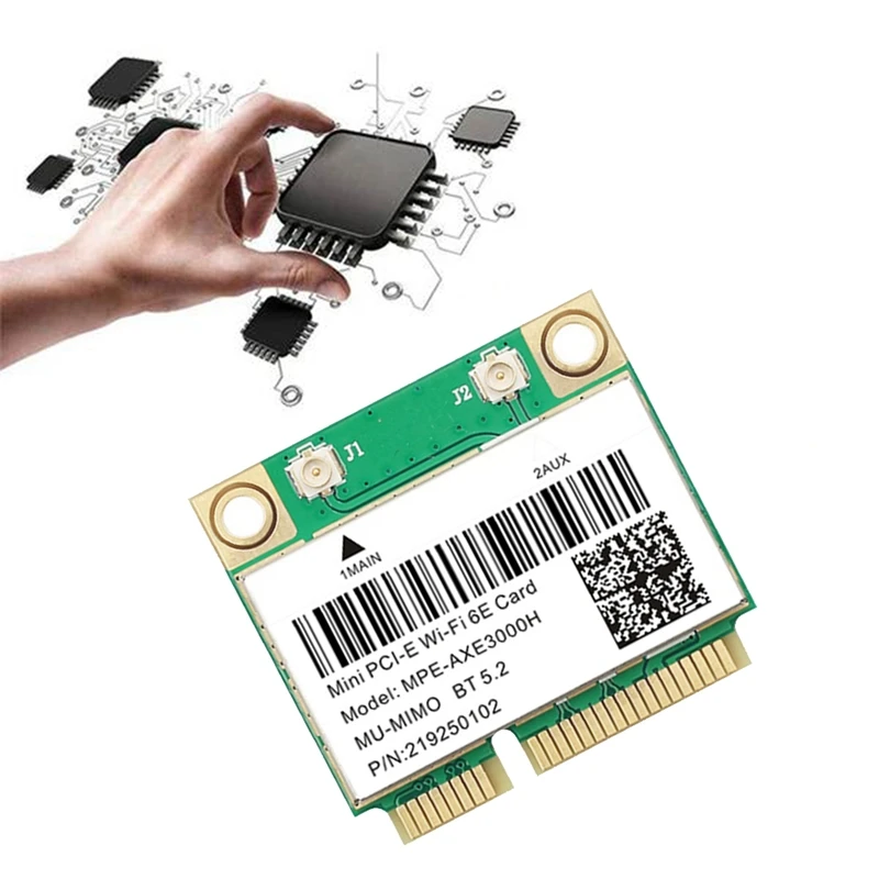 MPK-AXE3000H WiFi Karte+Dual Antenu WiFi 6E 2400Mbps Mini PCI-E, BT 5.3 802.11 AX 2.4 G/5.G/6Ghz Wlan Tīkla Karte
