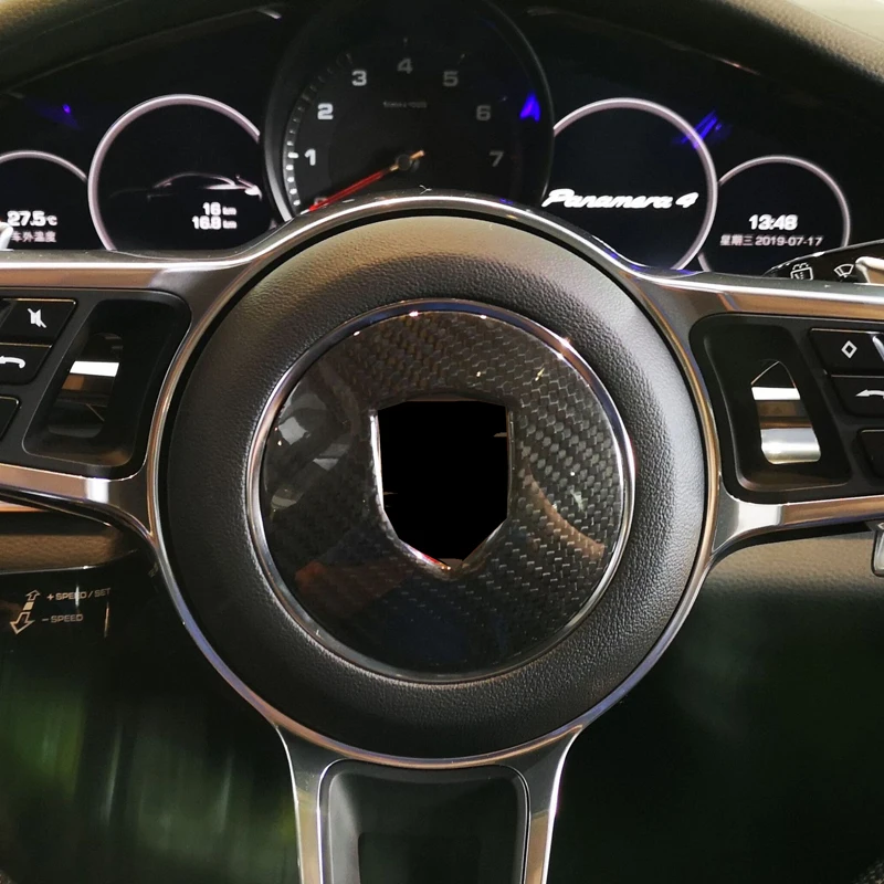 Nekustamā Oglekļa Šķiedras Stūre Centra Logo Vāciņš Melns, Piemērots Porsche Macan 2015-2020