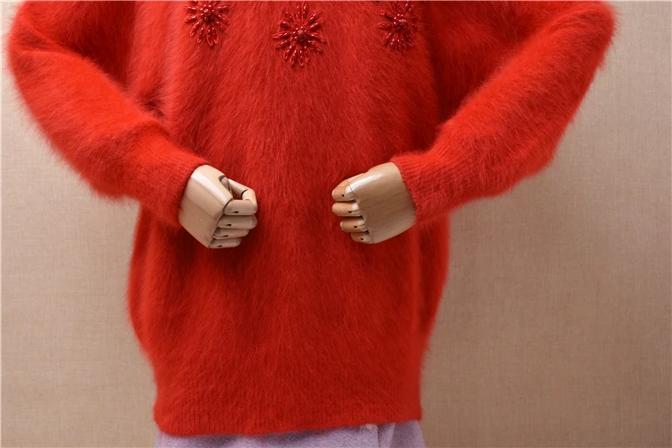 Sieviete Sievietes Fall Winter Vintage Apģērbu Izšūšana Frēzēšana Angoras Trusis Matu Trikotāžas Savukārt Uz Leju, Kakls Brīvs Džemperis Džemperis