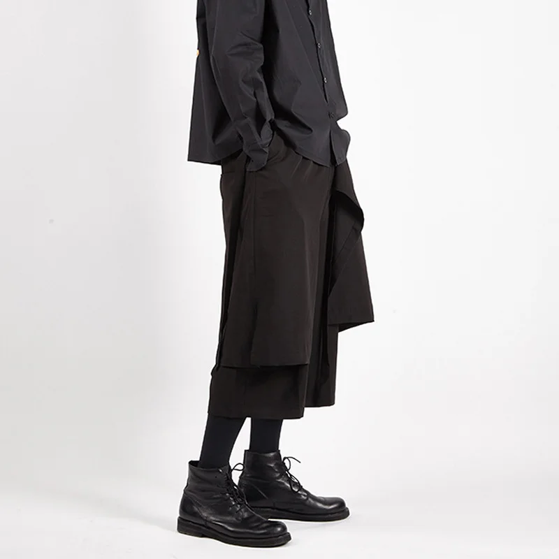 Yoshi Yamamoto Plaša kāju Vīriešiem Viltus Wwo Nelegālo Culottes Nišu Dizaina Modes Zaudēt Lielu Izmēru Samurai Astoņas Bikses