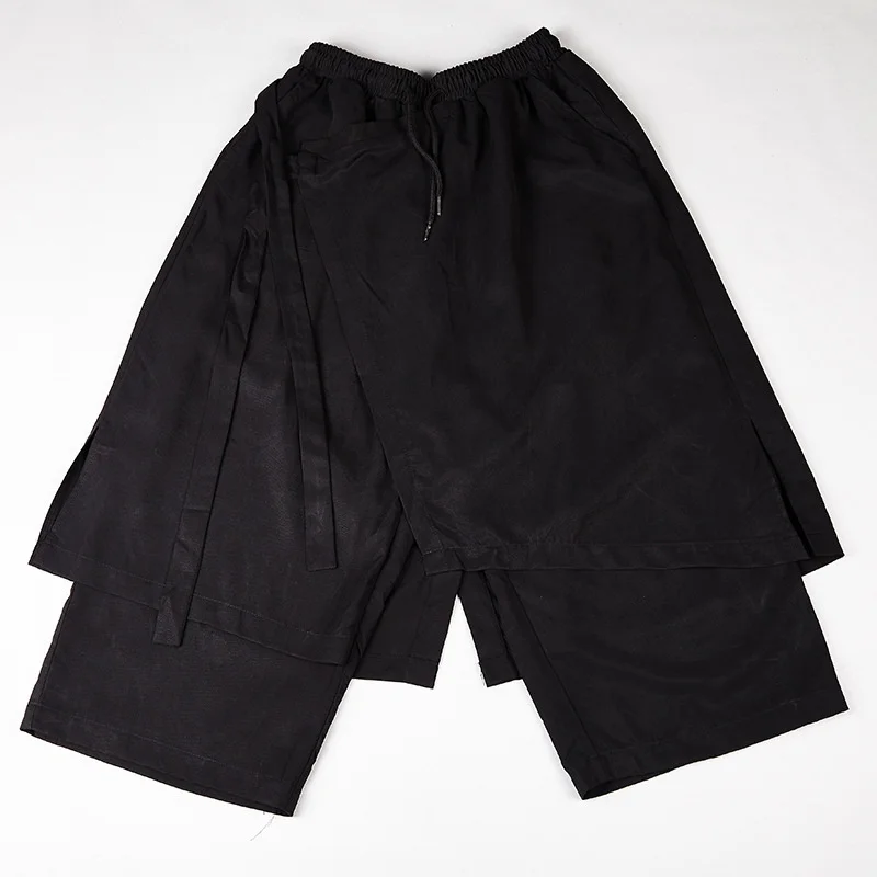 Yoshi Yamamoto Plaša kāju Vīriešiem Viltus Wwo Nelegālo Culottes Nišu Dizaina Modes Zaudēt Lielu Izmēru Samurai Astoņas Bikses
